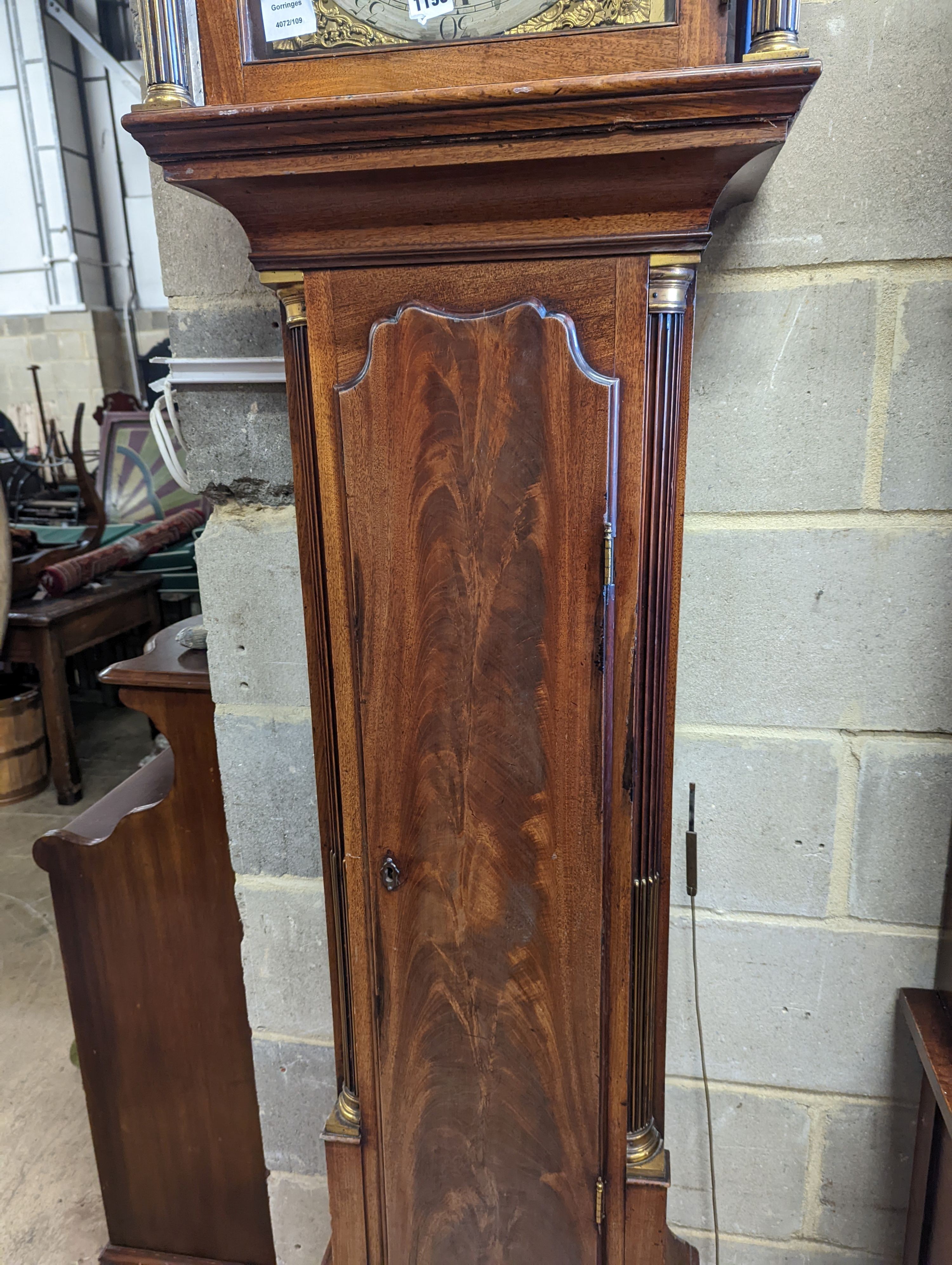 Fazakerley of London. A George III mahogany eight day longcase clock, with strike / silent, subsidiary seconds and date aperture, height 264cm